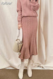 Lady Winter 2023 Loose Warm Two Piece Set Women Twist Pullover Knitted Sweater Elastic Waist Mermaid Midi Skirt Sets