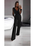Women's Elegant Fashion Solid Color V-Neck Mesh Splicing High-Waist Pocket