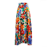 Print Casual Skirt For Women High Waist Pleated Hit Color Ankle Length Skirts Female Summer Clothing 2021 New