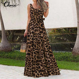 Leopard Print Women Maxi Dress 2021 Celmia Summer Sexy Sleeveless Party Dress Elegant Casual Swing