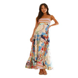 Spring Summer New Women's High-Waisted Prints Holiday Wind Swing With Dress