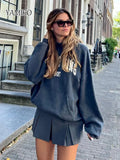 Black Hoodies Sweatshirt Women Letter Print Cotton Autumn Winter Sweatshirt 2024 Fashion High Street Loose Hooded Tops-Outfit