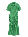 New Solid Color Back Hollowed-Out Short-Sleeved Dress In The Autumn Of 2024-Outfit
