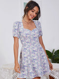Cutout Puff Sleeve Sweetheart Neck