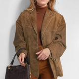 New Female Temperament Female Retro Brown Loose Pocket Long-Sleeved Blazer