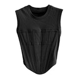 White Minimalist Patchwork T-shirt Female Round Neck Sleeveless Korean Fashion Slim Solid T-shirts For Women