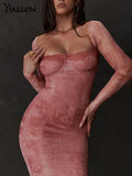 Autumn Women Sexy Square Neck Unique Printing Long Sleeved Dresses Fashion Perspective Dresses Beach Party Club Clothing-Outfit
