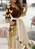 Contrast Color Butterfly Print Decent Skater Dress with