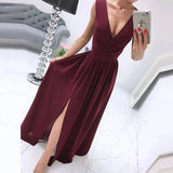 V-Neck Sleeveless Summer Dress Women Chiffon Split Maxi Party Dress Sexy Vintage Floral Print Long Dresses Vestido