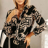 Casual Print Shirt Blouse Women Spring Fashion Button Long Sleeve Shirts For Women 2023 Office Lady Slim Blouses Top Femme-Outfit