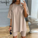 Fashion White Khaki Sexy Women Summer O Neck Short Sleeve Shirt Tops And Bodycon Shorts Bottom Suit Two Piece Sets