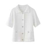 New Flat Needle Short-Sleeved Lapel Knitted Jacket 6427030-Outfit