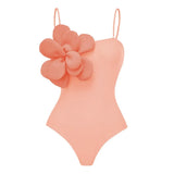 Solid Color Slings With Breast-Wear Three-Dimensional Flower Sleeves In A Row Swimsuit Women's 2025 New