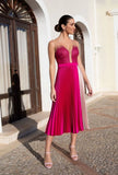 Formal Contrast Pleated Sleeveless Skater