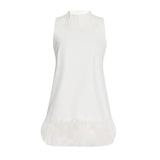 Solid Elegant Dresses For Women Casual Summer Sleeveless Patchwork Feather Hem Women's 2022 Mini Dress Fashion
