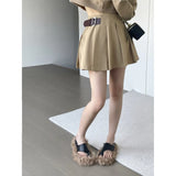 Women's Belted Pleated Mini Skirt Kawaii Short