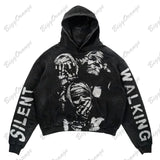 street goth men fashion hooded skull print sweatshirt autumn and winter Harajuku retro Y2K couple hooded top-Outfit