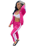 Label 2 piece outfits Women sweatsuit striped sets Zip Top Leggings sweatpants jogger fall clothes Wholesale