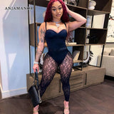 Sexy Clubwear Jumpsuit Black Lace Mesh Leggings and Bodysuit 2 Piece Set Women Oufit Matching Pants Sets
