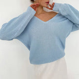 V Neck Blue Padded Knitted Pullover-Outfit