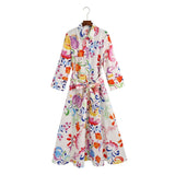 Women's Sunflower Positioning Printing Waist With Horn Sleeve Long Skirt