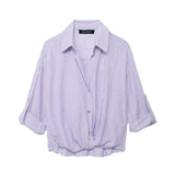 Spring Blended Striped Loose Casual Shirt 3035787-Outfit
