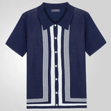 Men's Summer New Striped R-Neck Knits Short-Sleeved Business Polo Shirts Men's