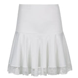 Black Goth Y2K Pleated Skirt Woman Punk Style Dark Academia Aesthetic Fairycore Mini Skirts Lace Edge High Waist
