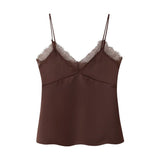 New Women's Lace Silk-Sense Textured Blouse Sling Sling Vest