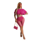Short Crop T-Shirt Mesh Shorts Two-Piece