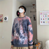 HOUZHOU Tie Dye Women Hoodies Korean Streetwear Autumn Oversized Sweatshirts Pullovers Harajuku Oversized Printed Famale
