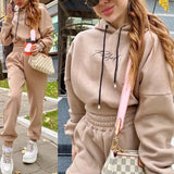 Fleece Letter Two Piece Set Casual Loose Female Tracksuits Hoodies Long Sleeve Shorts Sweatshirt And Jogging Pants