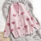 Cashmere Sweater Women Autumn Winter 2019 Knitted Cardigans Kawaii Heart Loose Clothes Oversized Soft Warm Pull