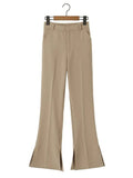 Spring High Waist Slim Side Cuff Slit Flare Pants Women Trousers Package Hips Stretch Pants Khaki Black-Outfit