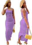 One Shoulder Pleated Long Party