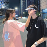 Sleeve T-shirts Printed Reflective Couples Harajuku Streetwear Hip-hop Stylish Simple Korean Popular Unisec Clothes