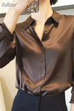 Fashion Satin Loose Silk Shirt Female Button Up White Top Femme OL Professional Dress Shirt Lady Clothes Blusas