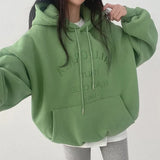 Solid Color Letter Embroidery Oversized Hoodie-Outfit