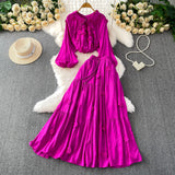 Style Pink Three-Dimensional Flower Collar Lantern Sleeve Shirt Lady Autumn High-Rise Dress