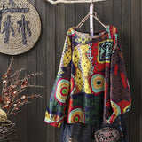 Spring Long Sleeve Floral Printed Blouse Women Vintage Cotton Linen Shirt Tunic Tops Casual Loose Bohemian Blusas Mujer