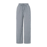 Women's Y2K Retro Aesthetic Wide Leg Drawstring Thin Pants Summer Casual Elastic Plaid Loose Trousers with Pockets-Outfit