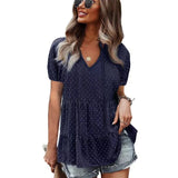 Solid Blouses For Women Fashion V Neck Plus Size Elegant Casual Shirts Tops Ladies Loose Short Sleeve Chiffon Blouse