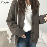 Women Autumn Solid Single Breasted Cardigans V-neck Leisure Warm Loose Female Jumpers Knit Korean Simple Outwears