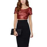 Toloer Sequin Top Ebay Sexy Back Crop Top Women's T-Shirt Short