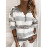 Zipper Tshirts Christmas Print Fashion Casual O-Neck Long Sleeve Elegant Top Pullover T-Shirt Streetwear