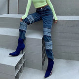 Casual Patchwork Irregular Jeans High Waist Streetwear Denim Pants Female 2021 Autumn Fashion New
