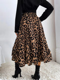 Printed Modest High Waist Elastic Waist Print Midi A-Line
