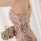 Sequin One Shoulder Slit Long Evening