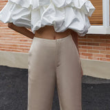 Casual Loose Women Full Length Pants High Waist Side Split Casual Long Wide Leg Pant For Female Fashion Clothes