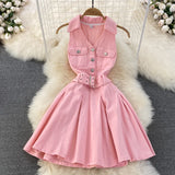Denim Dress Design Feeling Hanging Neck Short Small A Word Ponpony Dress